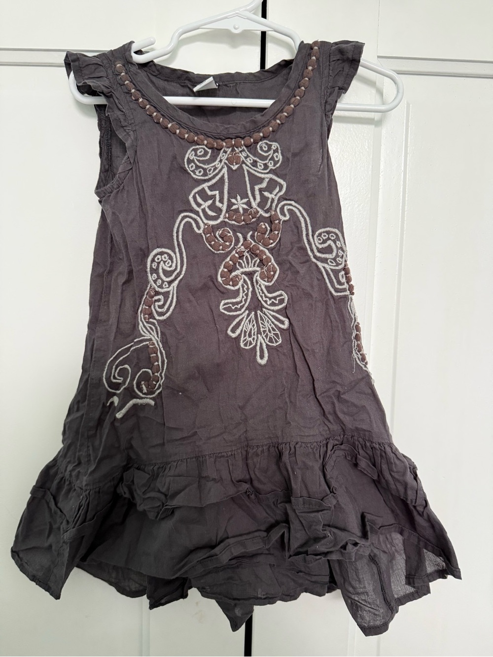 Zara Gray Embroidered Ruffle Hem Girls Dress